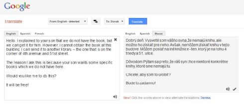 using Google Translate to speak to a Slovak speaking patron at the library